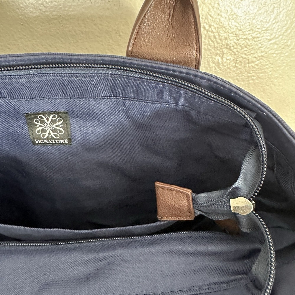 Signature Diaper Bag Messenger Canvas Blue/ Brown Baby Tote Travel Organizer - Picture 7 of 13